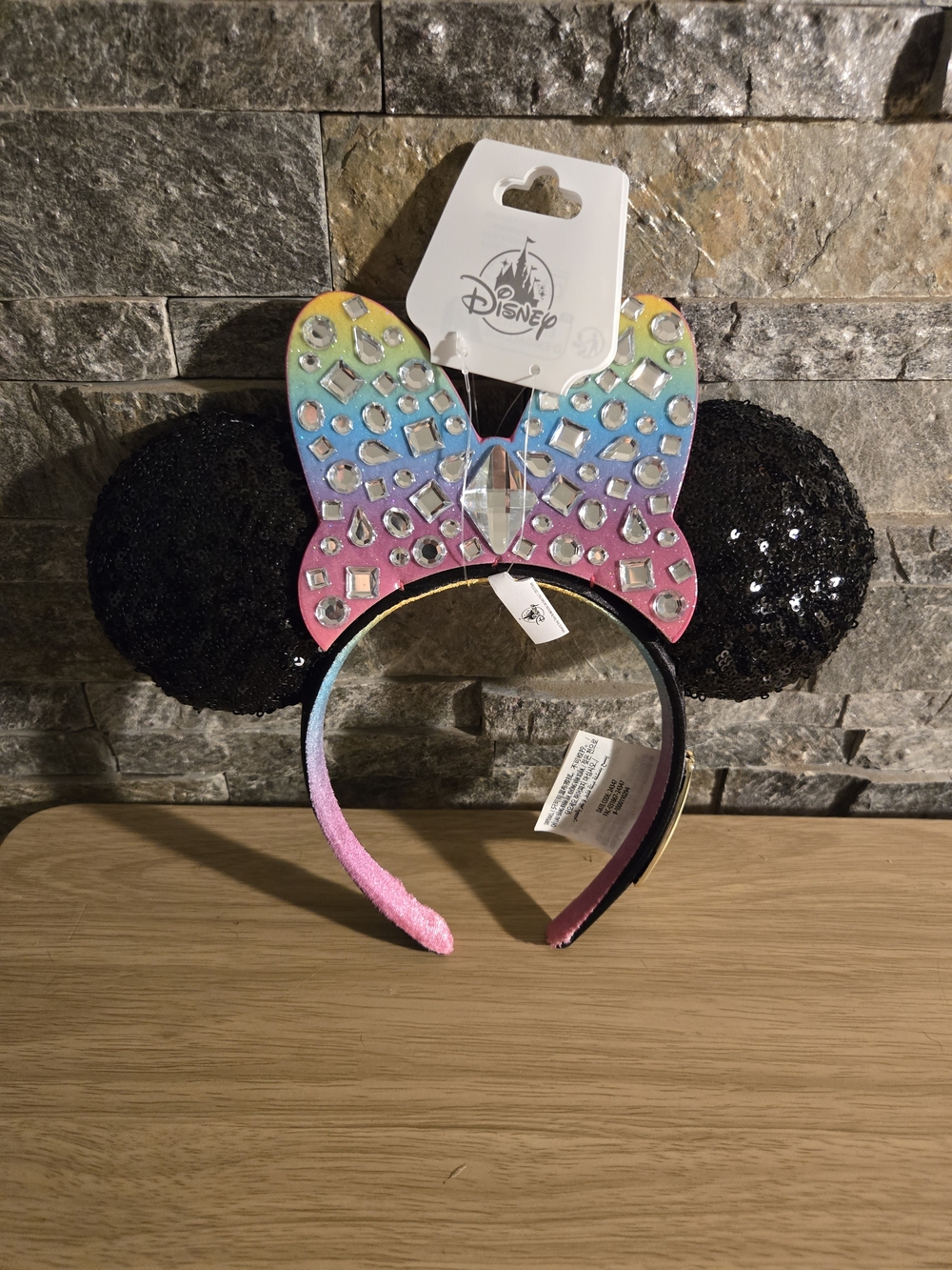 Disney 70th Anniversary Minnie Ears Headband with Rainbow Gem Bow